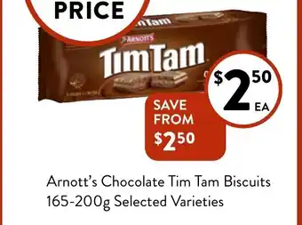 Foodworks Arnott's Chocolate Tim Tam Biscuits 165-200g offer