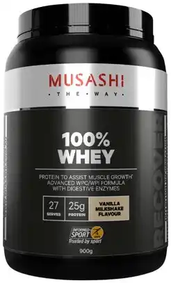 Discount Drug Stores Musashi 100% Whey Vanilla Milkshake Flavour 900g offer