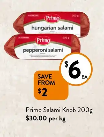 Foodworks Primo Salami Knob 200g offer