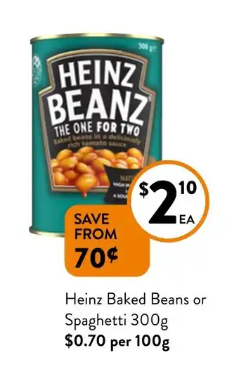 Foodworks Heinz Baked Beans or Spaghetti 300g offer