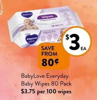 Foodworks BabyLove Everyday Baby Wipes 80 Pack offer