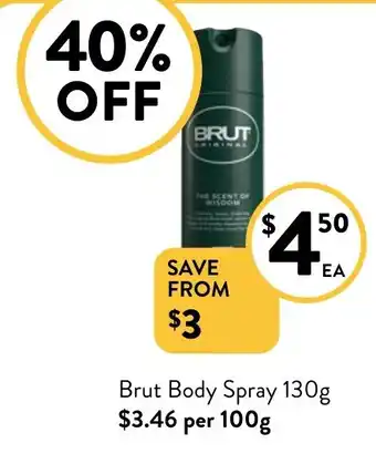 Foodworks Brut Body Spray 130g offer