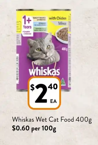 Foodworks Whiskas Wet Cat Food 400g offer
