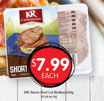 KRC Bacon Short Cut Rindless 630g