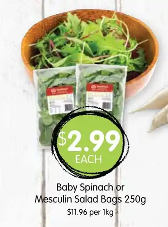 Spudshed Baby Spinach or Mesculin Salad Bags 250g offer