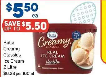 Foodland Bulla Creamy Classics Ice Cream 2 Litre offer