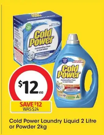 Coles Cold Power Laundry Liquid 2 Litre or Powder 2kg offer