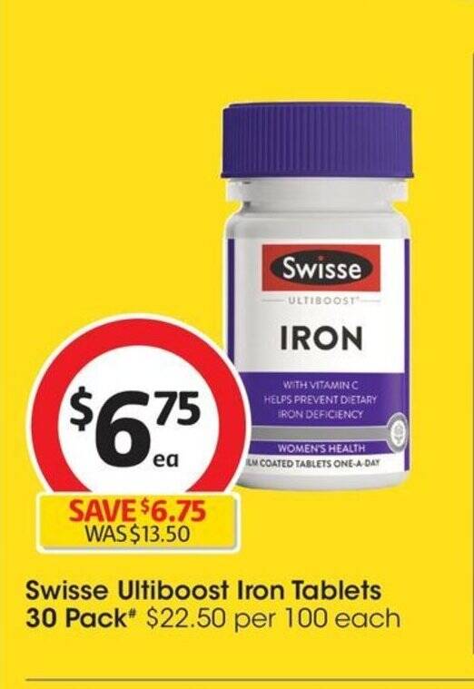 Swisse Ultiboost Iron Tablets 30 Pack offer at Coles