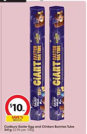 Coles Cadbury Easter Egg and Clinkers Bunnies Tube 341g offer
