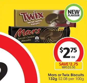 Coles Mars or Twix Biscuits 132g offer
