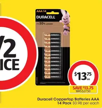 Coles Duracell Coppertop Batteries AAA 14 Pack offer
