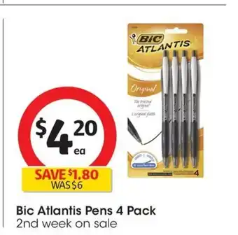 Coles Bic Atlantis Pens 4 Pack offer