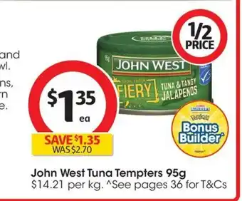 Coles John West Tuna Tempters 95g offer
