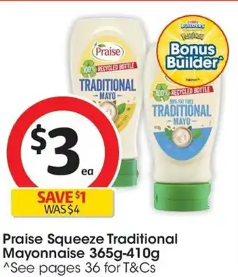 Coles Praise Squeeze Traditional Mayonnaise 365g-410g offer