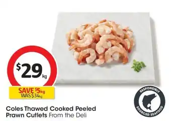 Coles Coles Thawed Cooked Peeled Prawn Cutlets offer