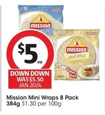 Coles Mission Mini Wraps 8 Pack 384g offer