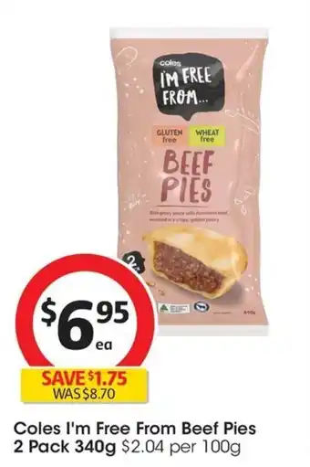Coles Coles I'm Free From Beef Pies 2 Pack 340g offer