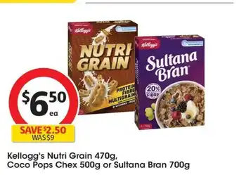 Coles Kellogg's Nutri Grain 470g Coco Pops Chex 500g or Sultana Bran 700g offer