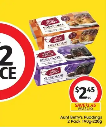 Coles Aunt Betty's Puddings 2 Pack 190g-220g offer