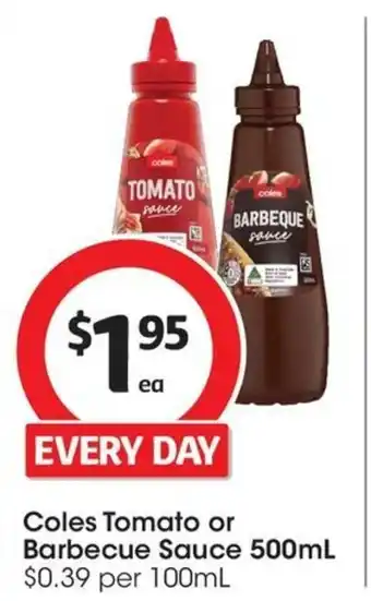 Coles Coles Tomato or Barbecue Sauce 500mL offer