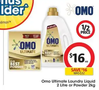 Coles Omo Ultimate Laundry Liquid 2 Litre or Powder 2kg offer