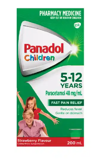 Discount Drug Stores Panadol children colour free liquid 5-12 years strawberry flavour 200ml offer