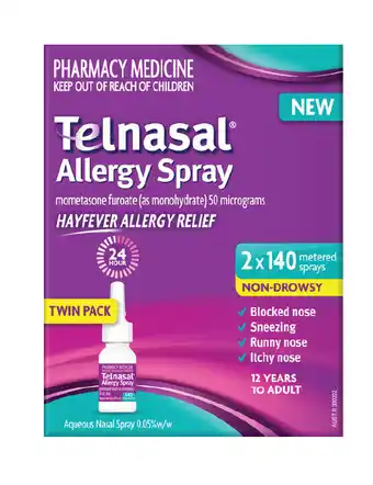 Discount Drug Stores Telnasal hayfever allergy relief spray twin pack 2x140 metered sprays offer