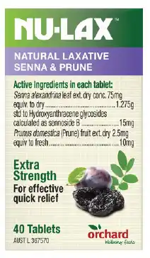 Nu-lax natural laxative tablets with senna & prunes 40 tablets