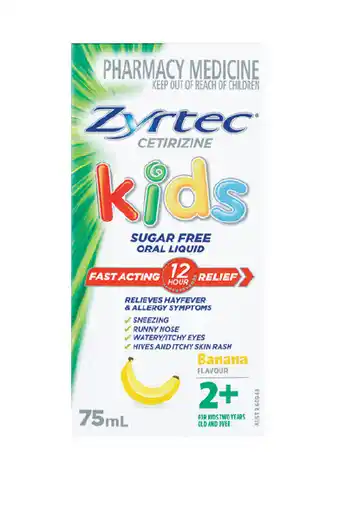 Discount Drug Stores Zyrtec kids hayfever & allergy relief oral liquid banana flavour 75ml offer