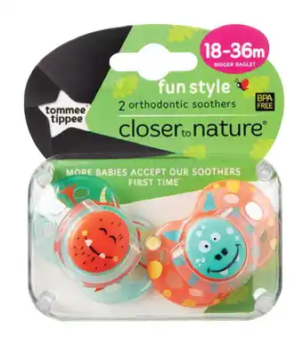 Discount Drug Stores Tommee tippee closer to nature fun style soothers 18-36 months 2 pack offer