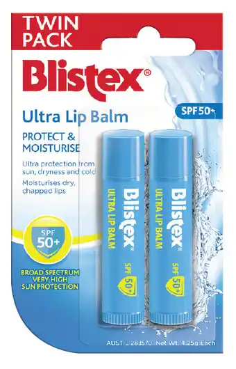 Blistex ultra spf 50+ 4.25g twin pack