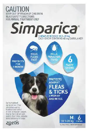 Discount Drug Stores Simparica flea & tick control for dogs 10.1-20kg 6 pack offer