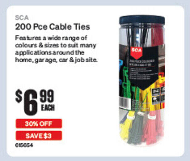 200 Pce Cable Ties offer at SuperCheap Auto