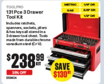 SuperCheap Auto 131 Pce 3 Drawer Tool Kit offer