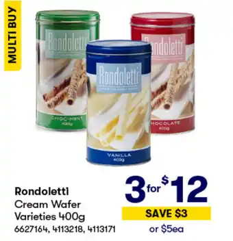 BIG W Rondoletti Cream Wafer Varieties 400g offer