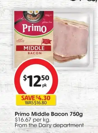 Coles Primo Middle Bacon 750g offer