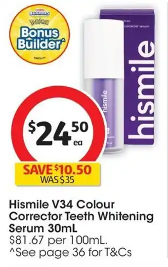 Coles Hismile V34 Colour Corrector Teeth Whitening Serum 30mL offer