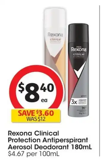 Coles Rexona Clinical Protection Antiperspirant Aerosol Deodorant 180mL offer