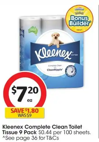 Coles Kleenex Complete Clean Toilet Tissue 9 Pack offer