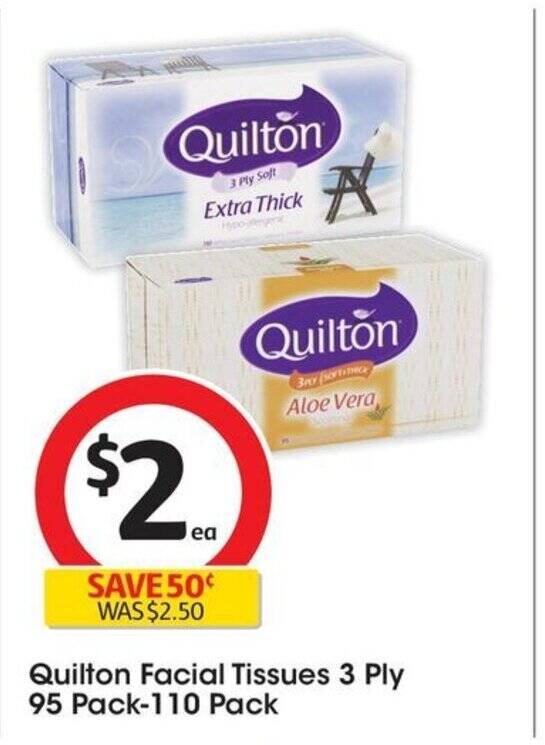 Quilton Facial Tissues 3 Ply 95 Pack110 Pack offer at Coles