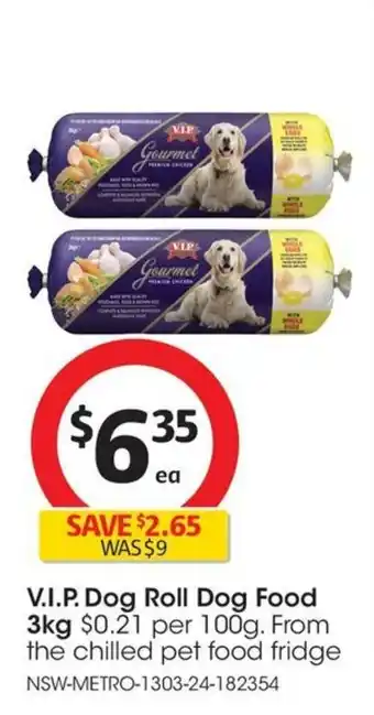 Coles V.I.P. Dog Roll Dog Food 3kg offer
