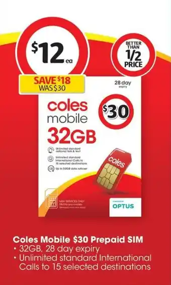 Coles Coles Mobile $30 Prepaid SIM offer