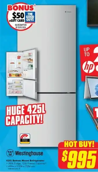 The Good Guys Westinghouse 425L Bottom Mount Refrigerator offer