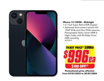 The Good Guys iPhone 13 128GB - Midnight offer
