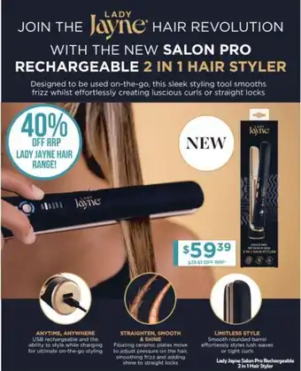 Chemist Warehouse Lady Jayne Salon Pro Rechargeable 2 in 1 Hair Styler offer