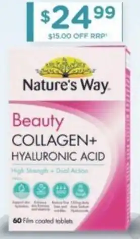 Chemist Warehouse Nature's Way Beauty Collagen + Hyaluronic Acid 60 Tablets offer