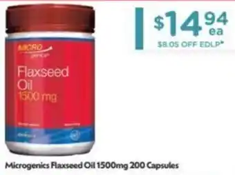 Chemist Warehouse Microgenics Flaxseed Oil 1500mg 200 Capsules offer