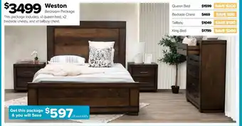 ComfortStyle Furniture & Bedding Weston Bedroom Package offer