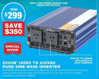 Road Tech Marine 2000W 12VDC TO 230VAC PURE SINE WAVE INVERTER offer