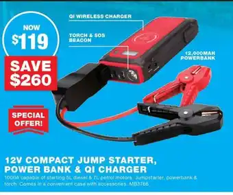 12V COMPACT JUMP STARTER, POWER BANK & QI CHARGER